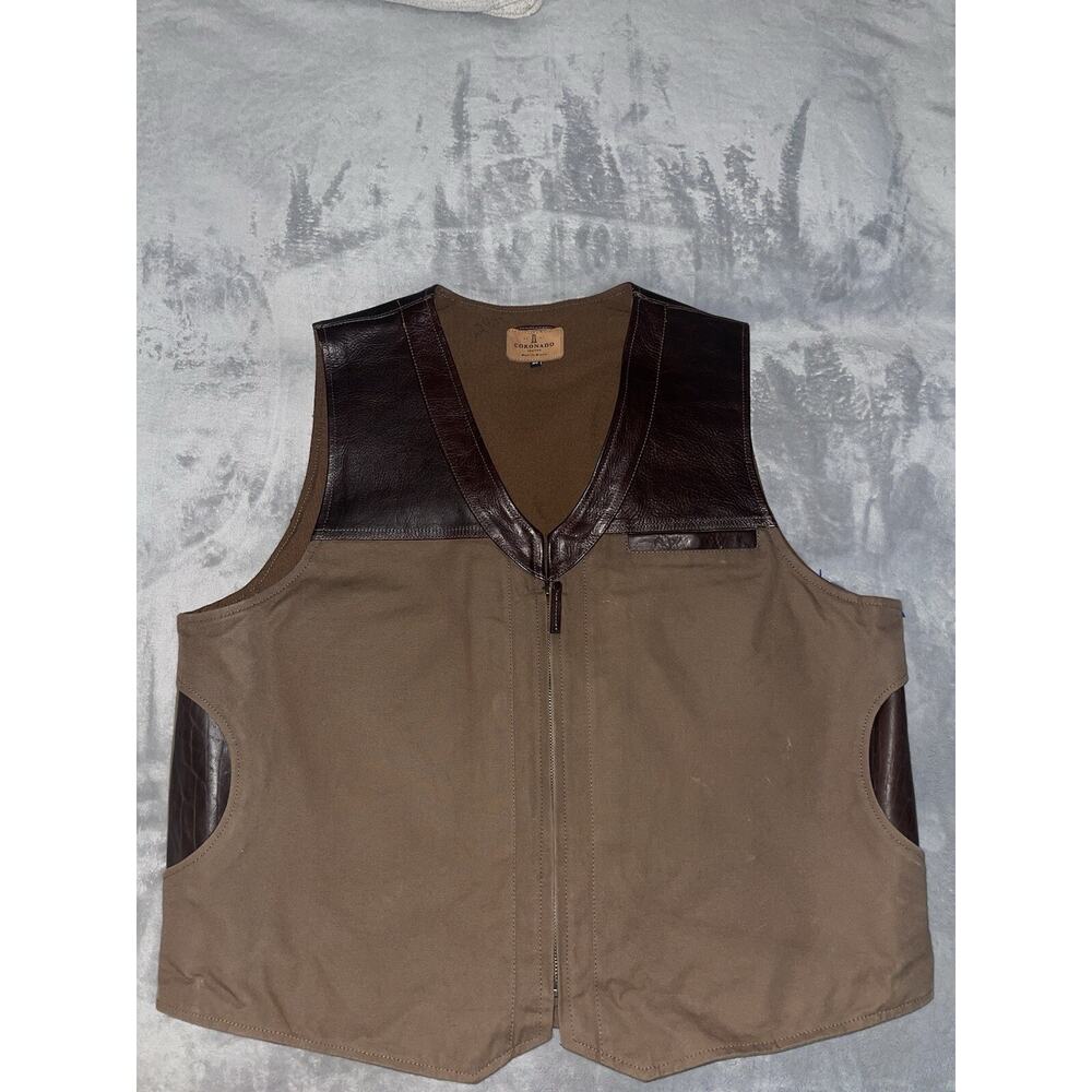 Coronado Leather Mens Vest Size 46 Brown Bike Motorcycle Biker Tactical Full Zip